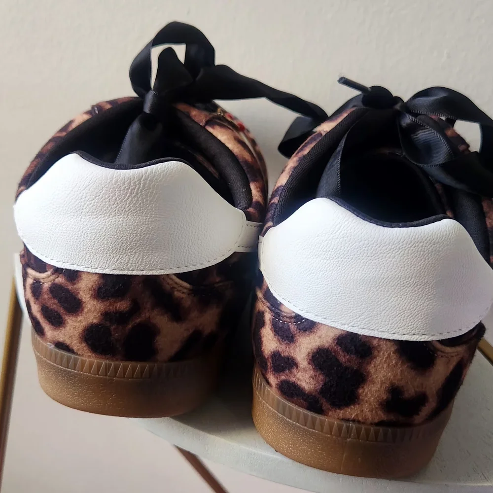DV by Dolce Vita Leopard Print Satin Ribbon Sneakers - Brown Black - Picture 6 of 8